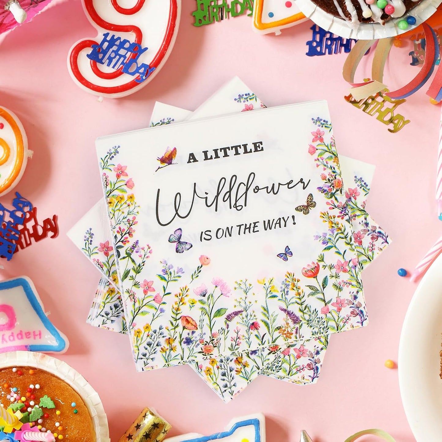 40PCS Wildflower Paper Plates and Napkins Party Supplies, Disposable Floral Party Plates and Napkins Tableware Set for for Spring Summer Baby Shower Birthday Party Decorations Serves 20