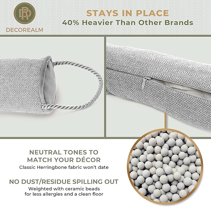 Heavy Duty Draft Stoppers and Blocker, Sound Proof Draft Guard for Doors and Windows, Decorative Cylinder Provides Insulation and Weather Stripping for Doors (Grey, 32 Inches)
