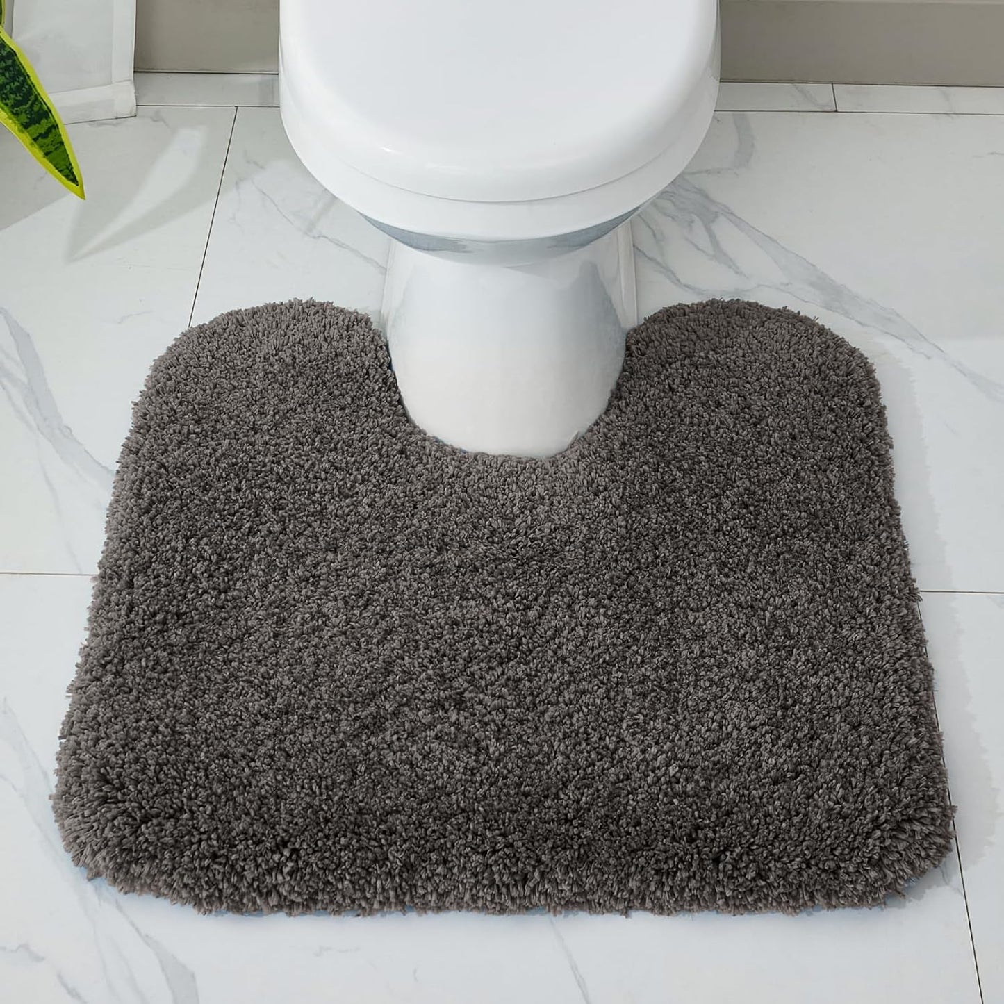 Toilet Rug 22x24 Dark Grey Non Slip Fluffy Toilet Floor Mat U Shaped Washable Bathroom Contour Rug for Toilet Absorbent Thick Toilet Carpet