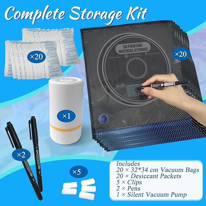 48 PCS Light-Proof Vacuum Sealed Storage Bags Kit for 3D Printer Filament, 13.4 x 12.6 Inch - Moisture Proof & Anti-Humidity with Desiccants, Keep Filament Dry