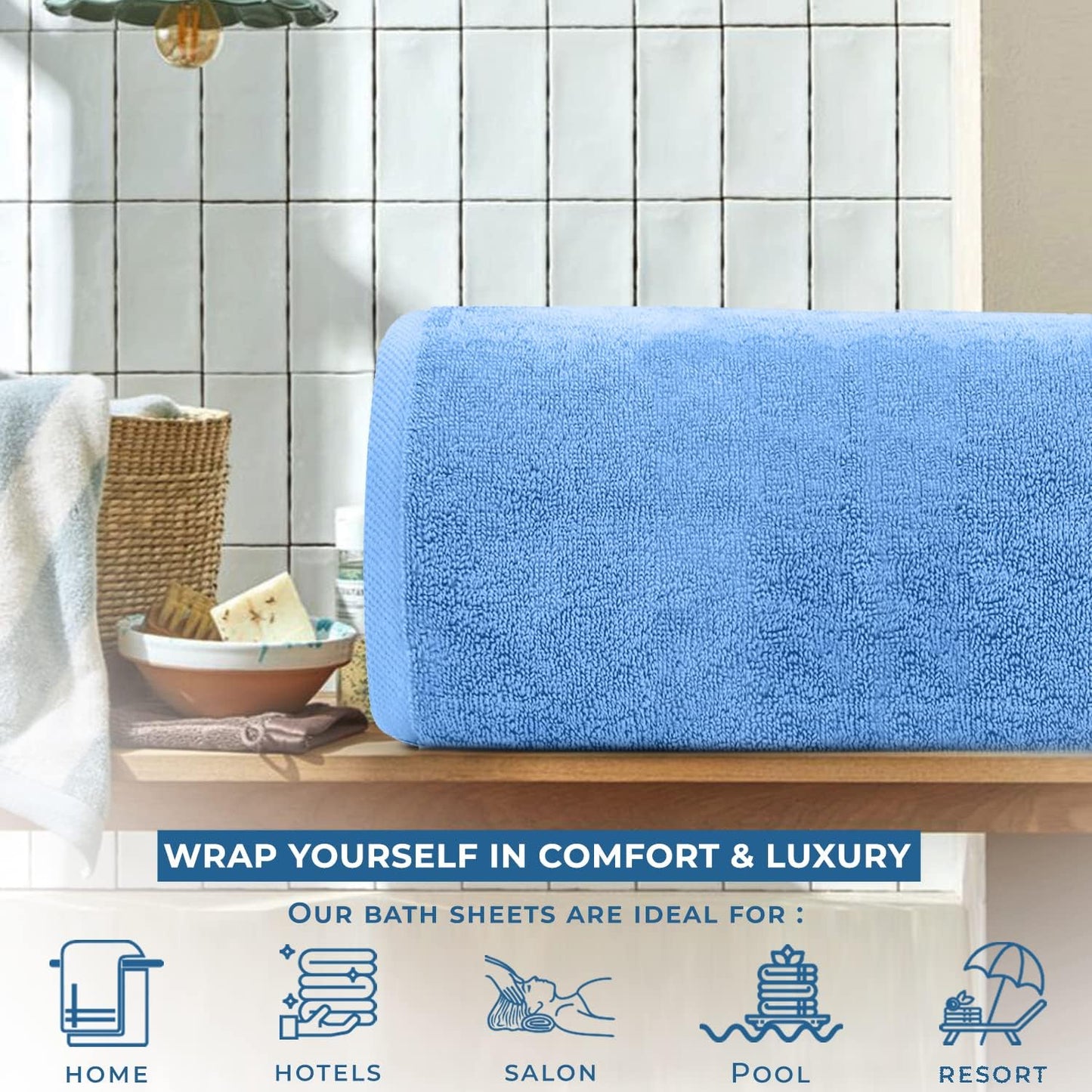 DAN RIVER Pack of 1 Bath Sheet 40x80 Inches, Luxury Bath Towel Set, Extra Large and Quick Dry Soft Cotton Towels - Medium Blue