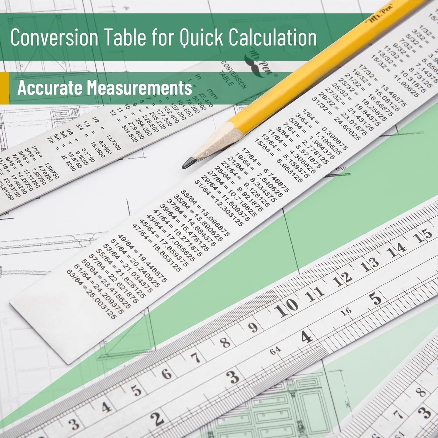 Mr. Pen- Stainless Steel Ruler, 3 pcs, 6", 12", 16", Imperial & Metric Measurements, Metric Metal Ruler Set, Metal Rulers