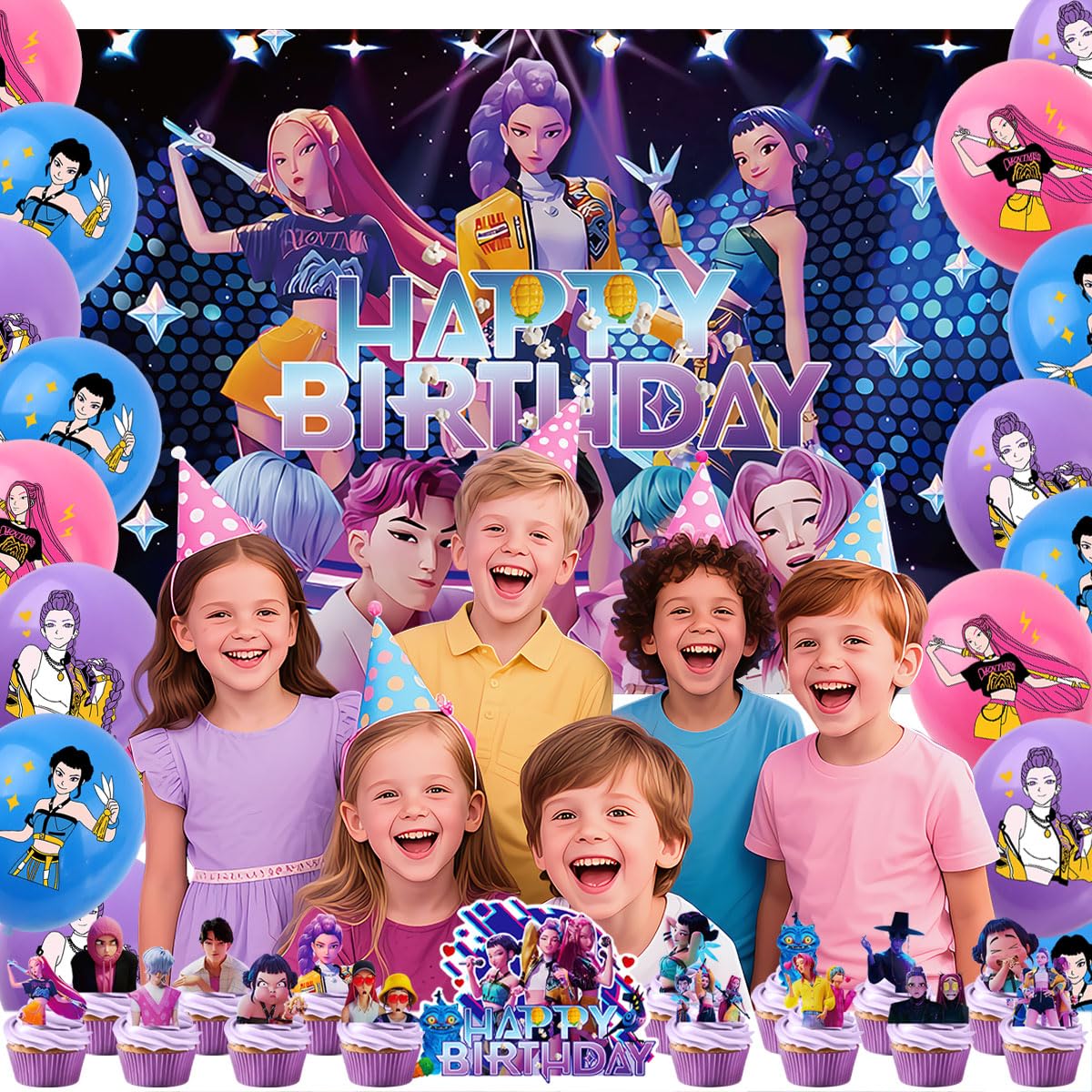 Cartoon Birthday Party Supplies, Cute Anime Party Decorations Set Include Banner, Cake Topper, Cake Cupcake Toppers, Backdrop, Balloons for Movies Theme Party