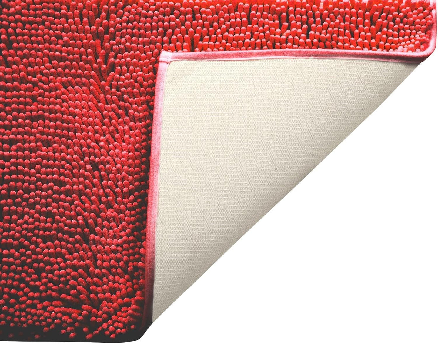 Non-Slip Bath Rug,Extra Soft Microfiber Bedroom Shag Carpet with Anti-Slip Backing,Water/Dust Absorbent Fast Dry Shower Mat,Sound Insulated Stairs Pad,Machine Washable (Red,15 x 23 Inches)