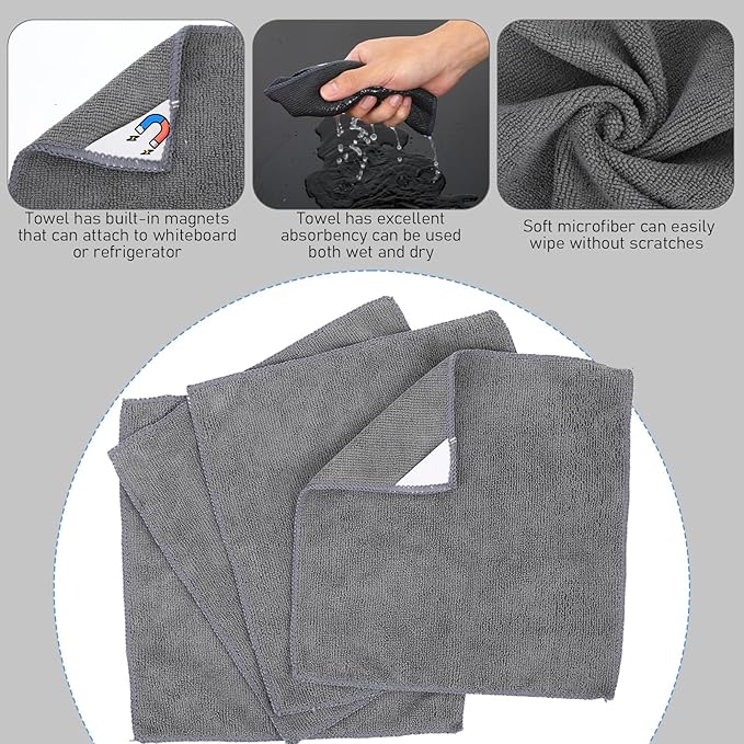 4 Pcs Magnetic Microfiber Cleaning Cloth, Microfiber Dry Erase Eraser for Whiteboards, Blackboards, Chalkboards, Glassboards Reusable and Washable 9.8'' X 9.8''