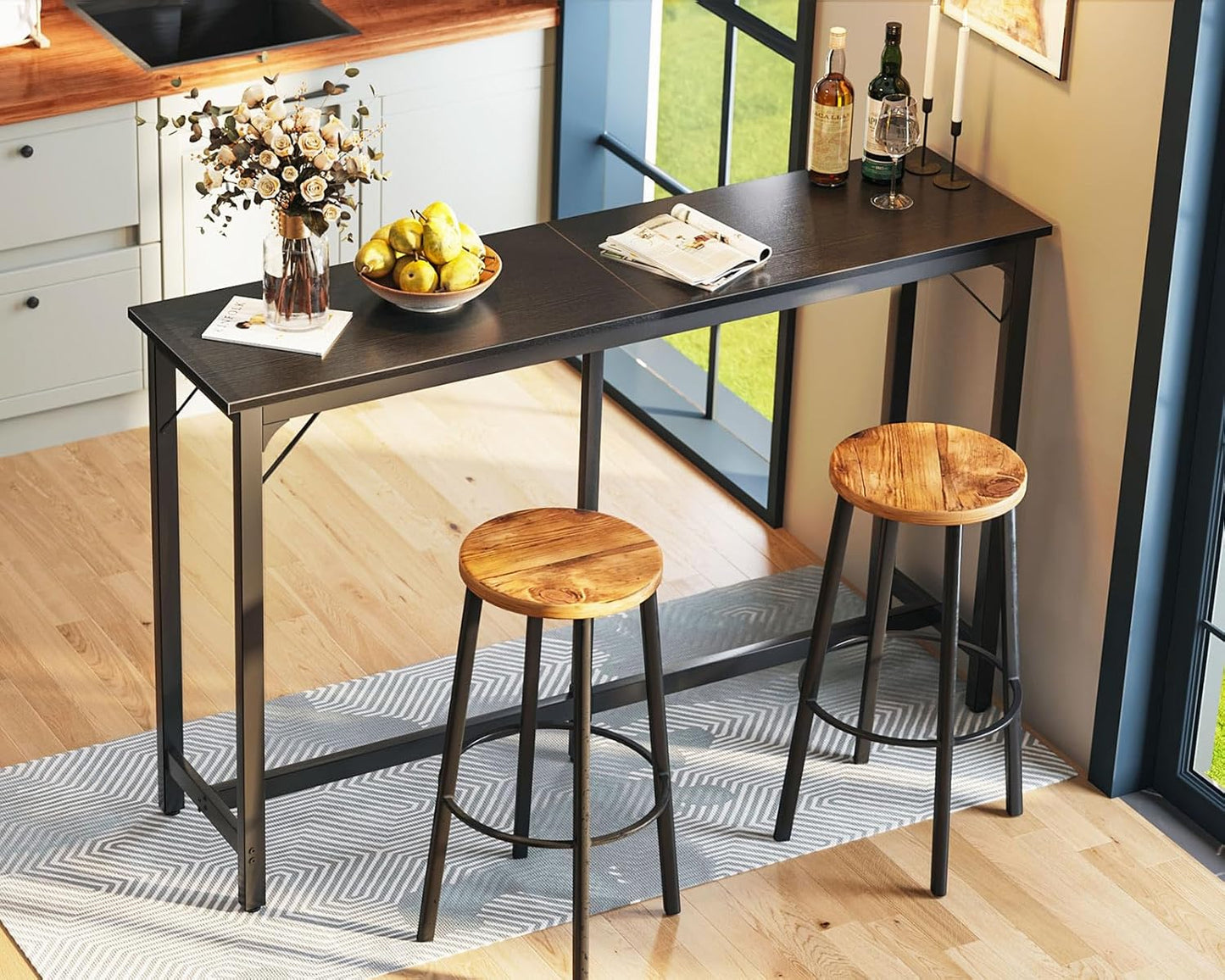 ODK 63 inch Bar Table, Bar Height Pub Table, Counter Height Bar Table, Rectangular High Top Kitchen & Dining Counter Tables with Sturdy Legs & Easy-to-Clean Top, Indoor use, Black
