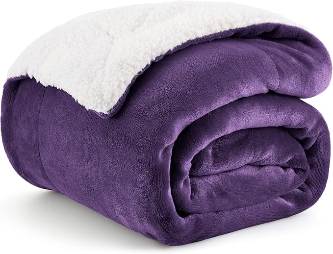Bedsure GentleSoft Sherpa Fleece Throw Blanket Twin Size for Couch - Thick and Warm Throw Gifts for Women and Girls, Soft Fuzzy Plush Twin Blanket for Winter, Non-Heated, Purple, 60x80 Inches