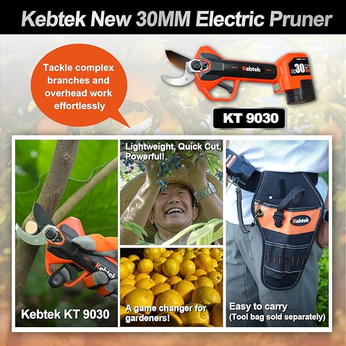 Kebtek Professional Electric Pruning Shears 2025 NEW, 16.8V 30mm Electric Pruner 2x2500mAh Batteries 8-10H Runtime Safety Switch, Pruning Shears Heavy Duty for Tree, Branch & Rose