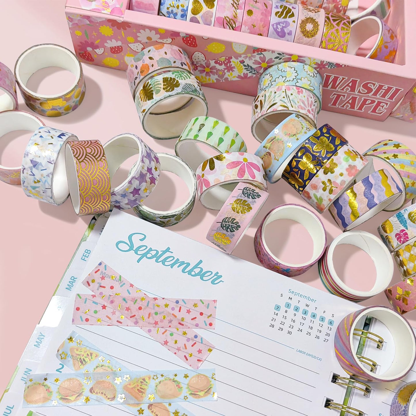 Puninoto 60 Rolls Floral Washi Tape Set,Flower Patterns Decorative Skinny Blooms Masking Tapes with Gold Foil Supplies for Arts,Scrapbook,Planner,DIY Arts and Crafts,Gift Wrapping