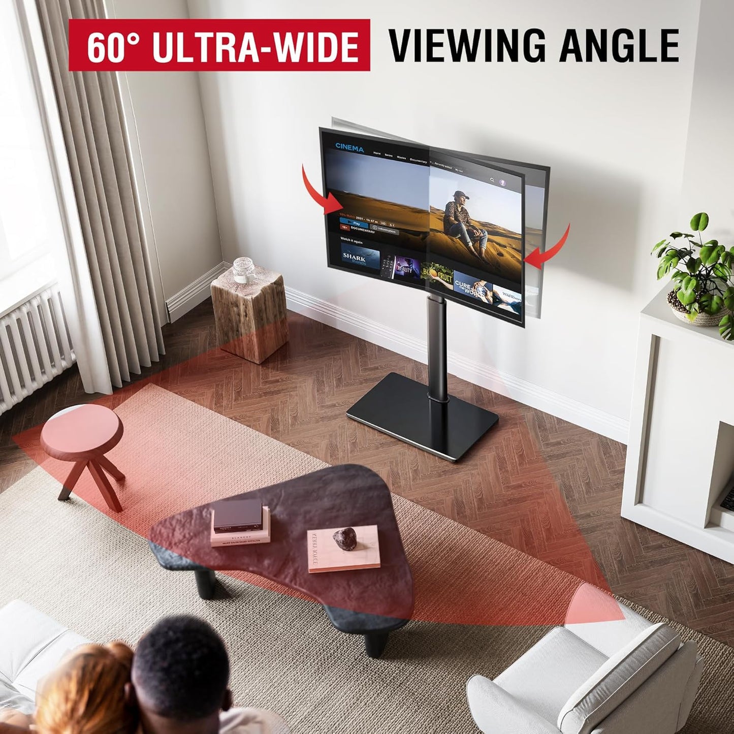 Swivel TV Floor Stand for 32-65 Inches TVs, 8 Level Height Adjustable Corner Small TV Stand Mount for Living Room/Bedroom, Holds up to 88 lbs,MAX VESA 400x400mm,Black