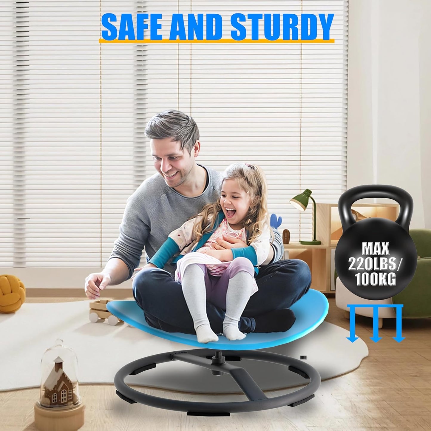 Spinning Chair for Autistic Kids, Sensory Swivel Spin Chair for Children with Autism, ADHD Sensory Sit and Spin Toys for Toddlers with Safe Spinny Motion (Blue)