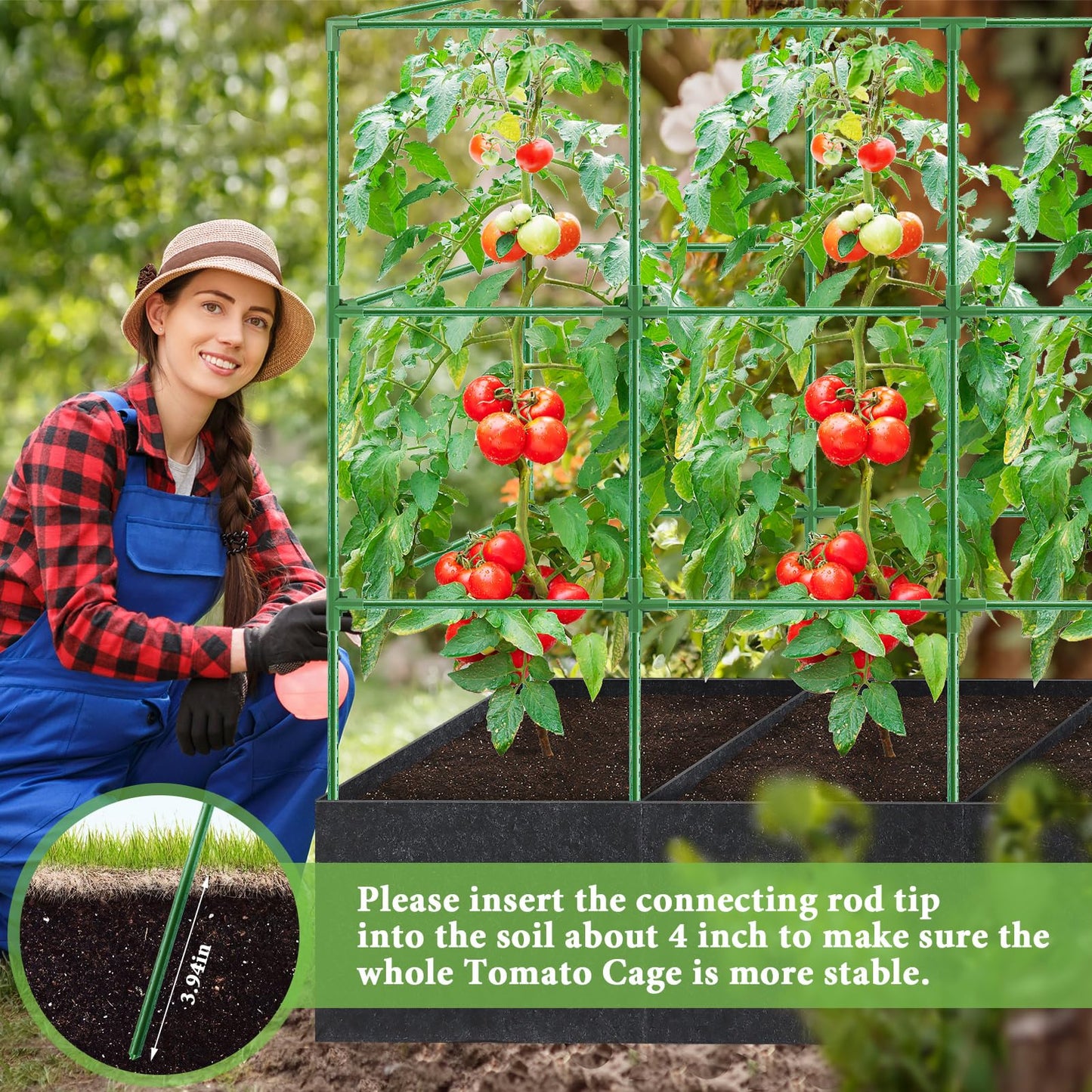 POILKMNI Tomato Cage 51×17×49 Inch with 46 Gallon Grow Bag, Heavy Duty Plastic Coated Steel Plant Support Trellis for Tomato Cucumber Climbing Plants Outdoor Indoor