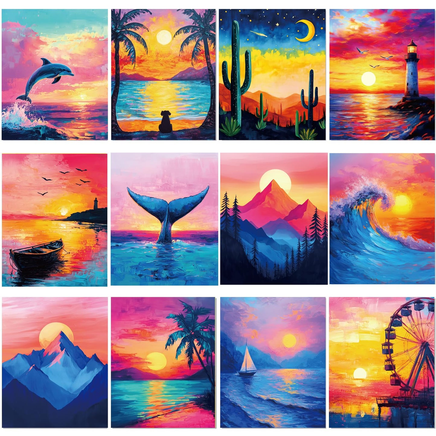 Sherr 12 Pcs Pre Drawn Canvas Pre Printed Canvas for Adults Sip and Paint Party Canvases Painting Kit for Summer Easter Mother's Day Party Favor(Beautiful Scenery,8 x 10 Inch)