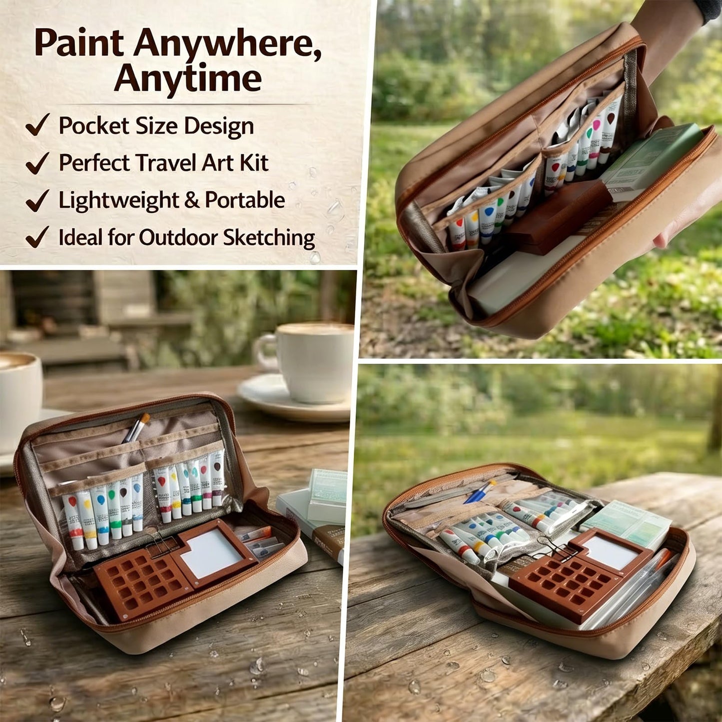 Mini Watercolor Paint Set, Portable Travel Kit with Pocket Painting Palette, 24 Colors, Small Sketchbook, Water Brush Pens & Carrying Case for Art Lovers