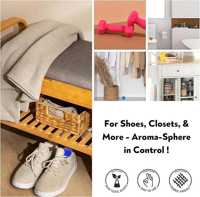 Shoe Deodorizer Balls, Sneaker Odor Eliminator, Long-Lasting Air Freshener for Cloest Car Lockers Drawer Gym Bags, 6 Pack Linen Scent