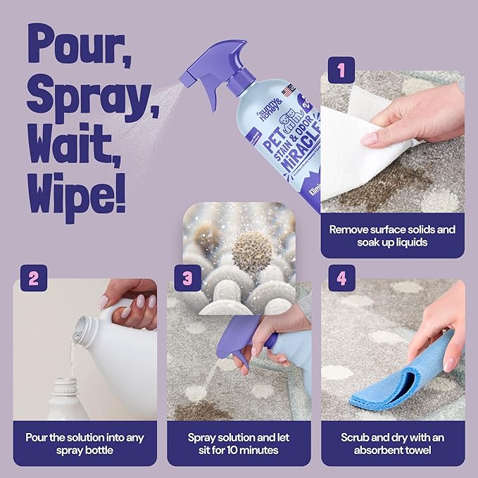 Sunny & Honey Pet Stain & Odor Miracle - 1 Gallon (128 Fl Oz), Light Lavender Scent - Carpet Cleaner - Enzyme Cleaner for Dog Urine & Cat Pee - Pet Stain Remover - Dog & Cat Urine Odor Eliminator