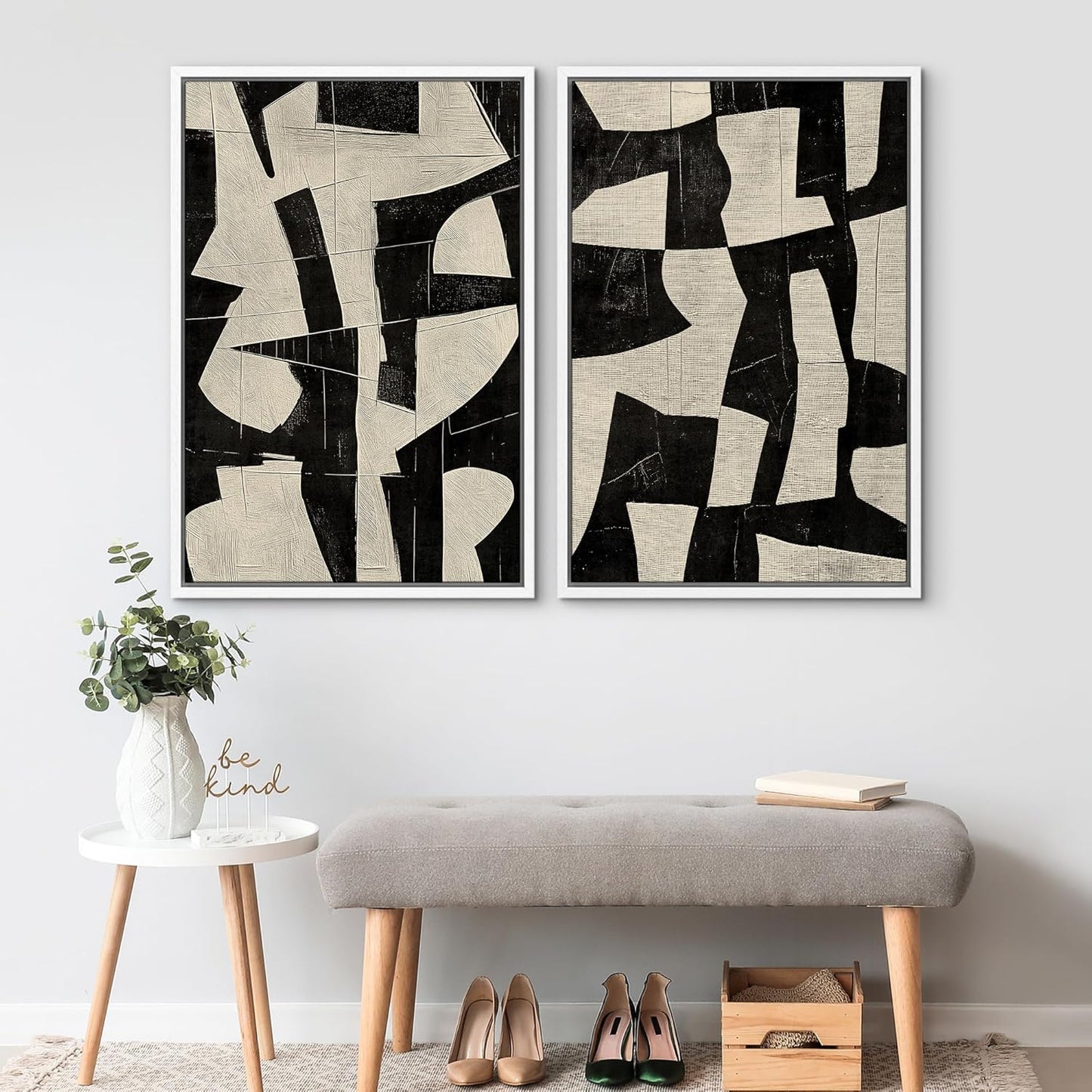 SIGNWIN Framed Canvas Print Wall Art Geometric Abstract Warm Tones with Gold Accent Illustrations Modern Art Decorative Contemporary for Living Room, Bedroom, Office - 24"x36"x2 White
