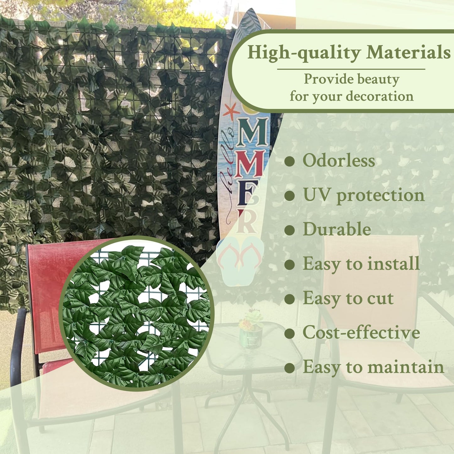 ODTORY Artificial Ivy Privacy Fence Wall Screen,40X120 in UV-Anti Faux Greenery Backdrop Ivy Vine Leaf Hedges Fence Panels for Patio, Balcony, Garden, Backyard Indoor Outdoor Green Wall Decor