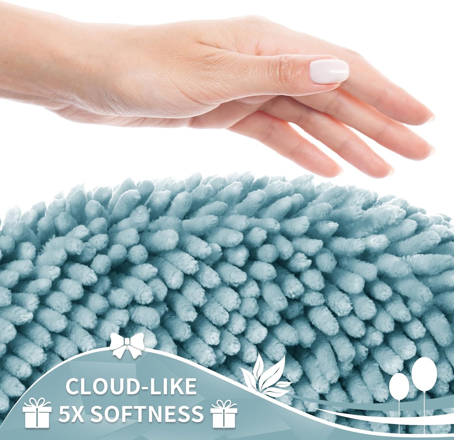 Yimobra Toilet Rugs U Shaped Washable, Extra Thick Soft Absorbent Chenille Contour Bathroom Rugs for Toilet 24x24 Inch, Quick Dry Non Slip Toilet Mat for Bath Floor, Greyish Blue