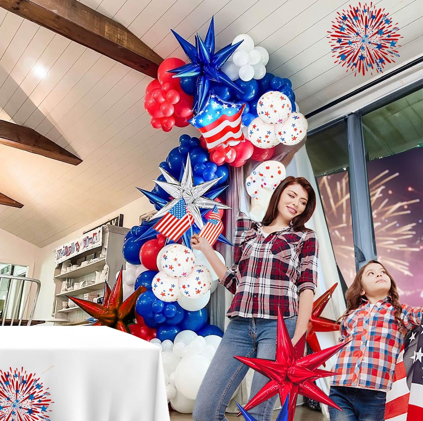 150Pcs Red White and Blue Balloon Garland Arch Kit for America's 250th Anniversary, Patriotic Decorations with Star Print & USA Flag Foil Balloons for 4th of July, Independence Day, Memorial Day