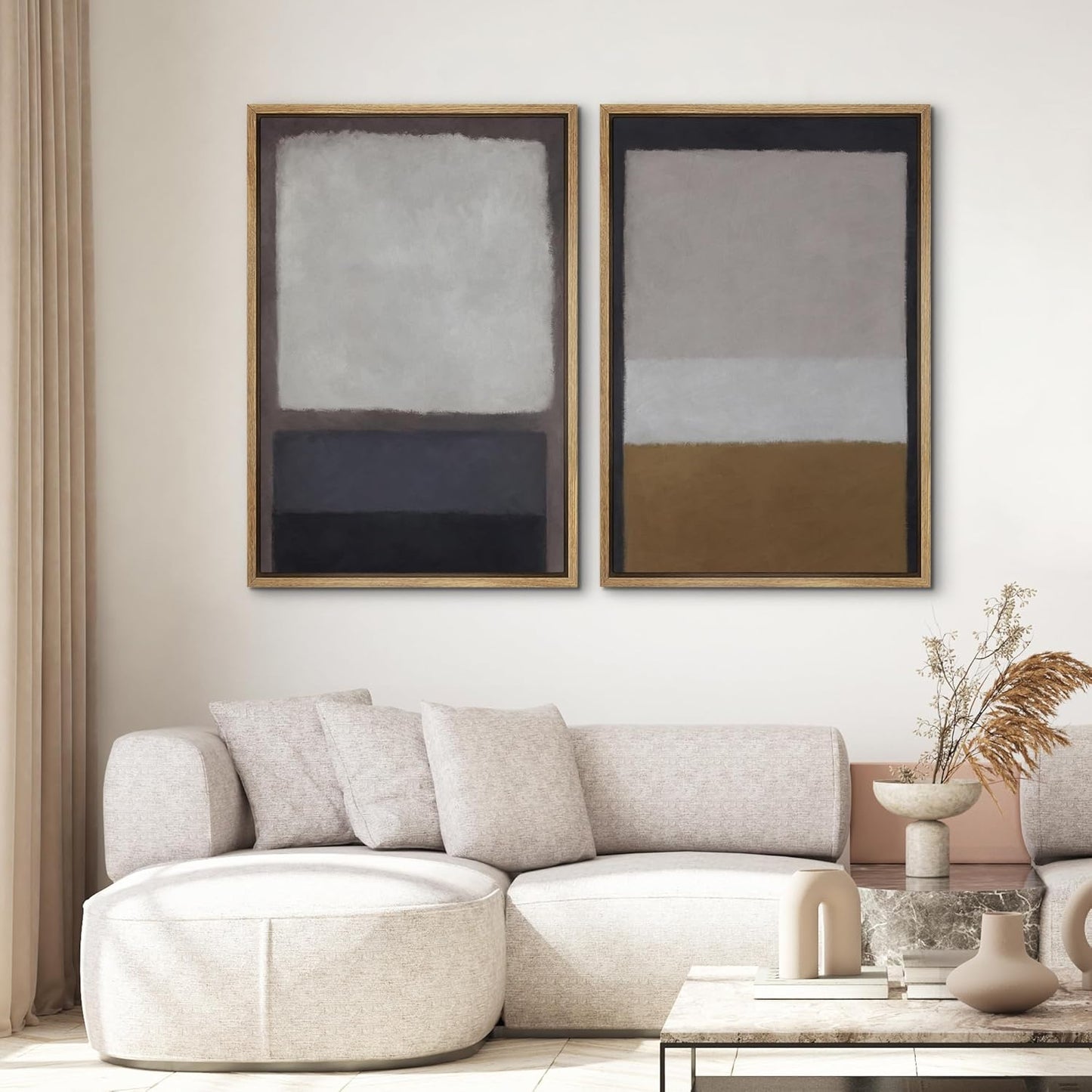 SIGNWIN Framed Canvas Print Wall Art Set Gray Brown Pastel Geometric Color Blocks Abstract Shapes Illustrations Art Contemporary Decorative for Living Room, Bedroom, Office - 16"x24"x2 Natural