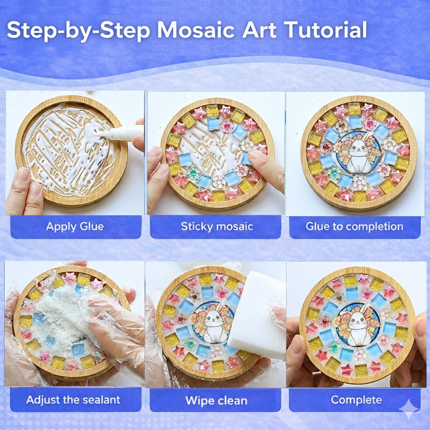 GHAHILI 3 Sets DIY Glass Mosaic Tiles for Crafts with Wooden Coasters - Graduation Birthday Gifts Mosaic Kits for Adults Women Mosaic Art Kits Craft Handmade Making Kit Set Decorations for Home Gift