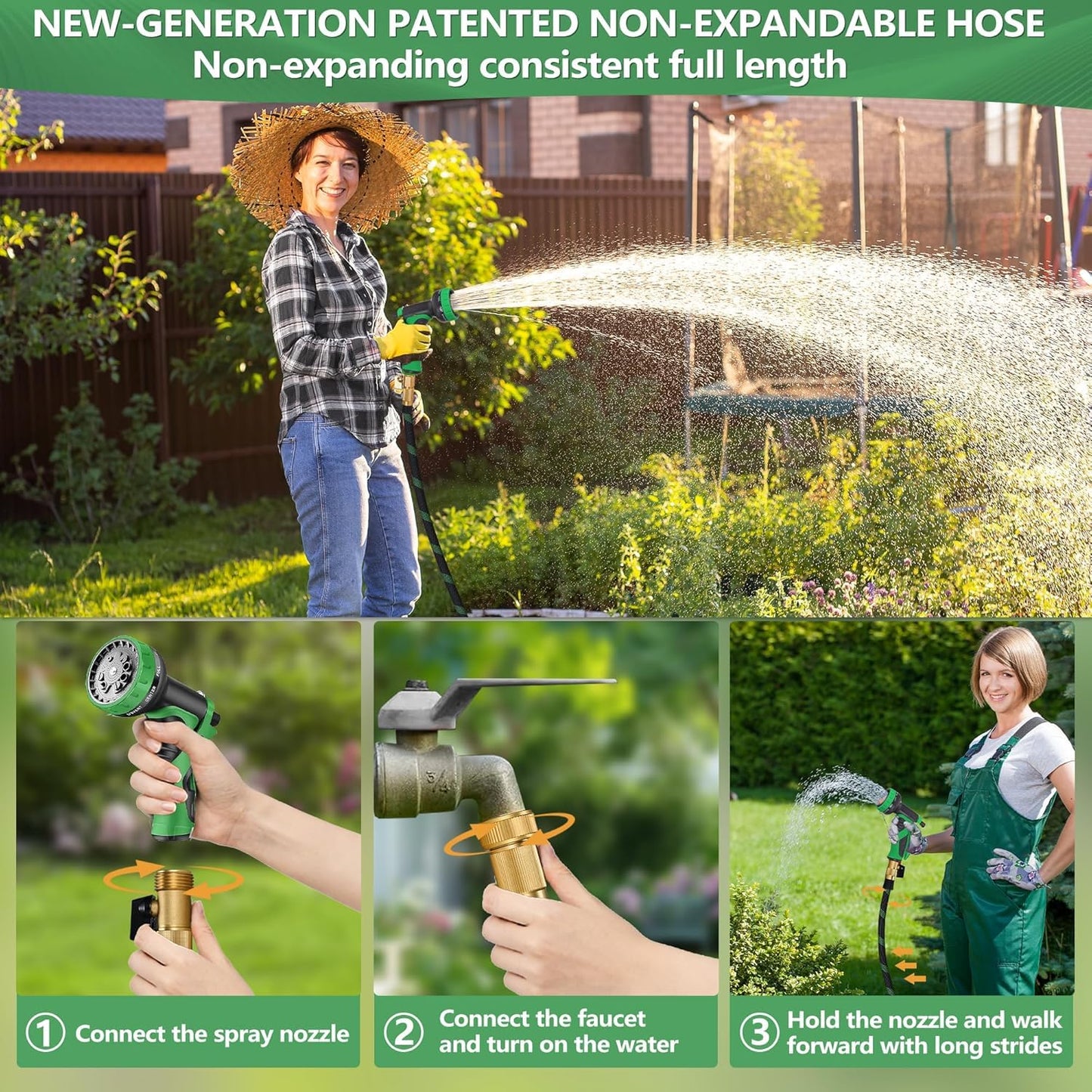 100 ft Garden Hose, Flexible Ultra Lightweight Durable Garden Hose, Kink-Free Water Hose with 10 Function Sprayer - Non-Shrinking Garden Hoses, Easy to Store,All-Weather, Car Washing Pipe Garden Hoses