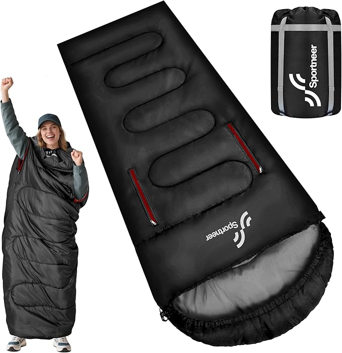 Sportneer 0 Degree Wearable Sleeping Bag for Adults & Kids – Walkable with Arm Zippers, Waterproof & Warm, Compact for Camping, Stadiums, Travel, Backpacking & Car Use
