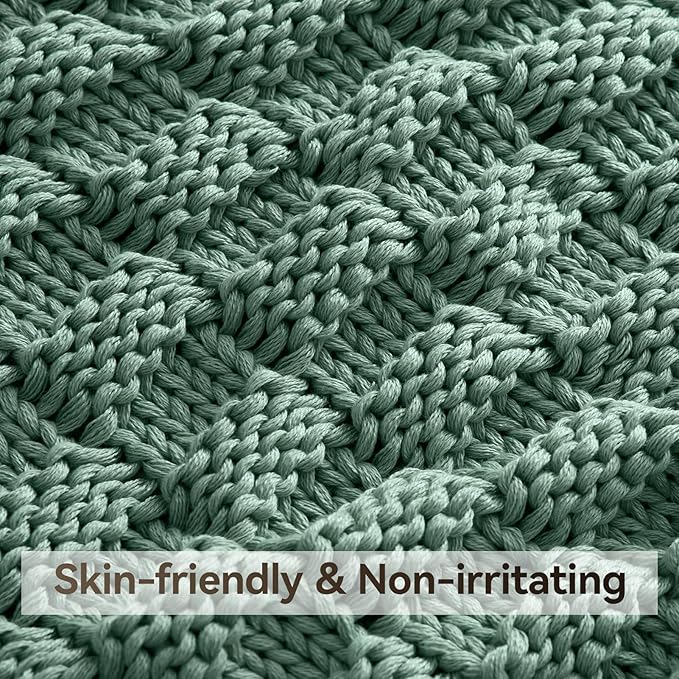 Knitted Weighted Blanket for Adult, No Beads Heavy Blanket 50” x 60'' 10lbs, Breathable Chunky Knit Blanket, Cooling Weighted Blanket for Hot Sleepers, Christmas Home Decor (Light Green)