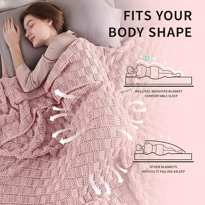Knitted Weighted Blanket for Adult, No Beads Heavy Blanket 48” x 72'' 12lbs, Breathable Chunky Knit Blanket, Cooling Weighted Blanket for Hot Sleepers, Christmas Home Decor (HoneyPink)
