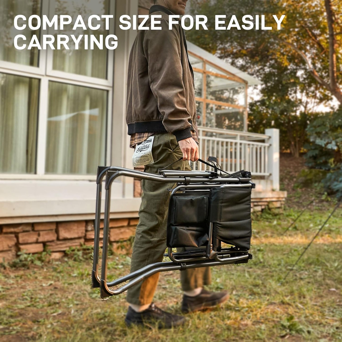 EVER ADVANCED Portable 30.7" Seat Height Tall Folding Camping Chair Directors Chair High Foldable Bar Stool with Side Table for Makeup Artist, Sports Event, Craft Show, Supports 350LBS Black Grey