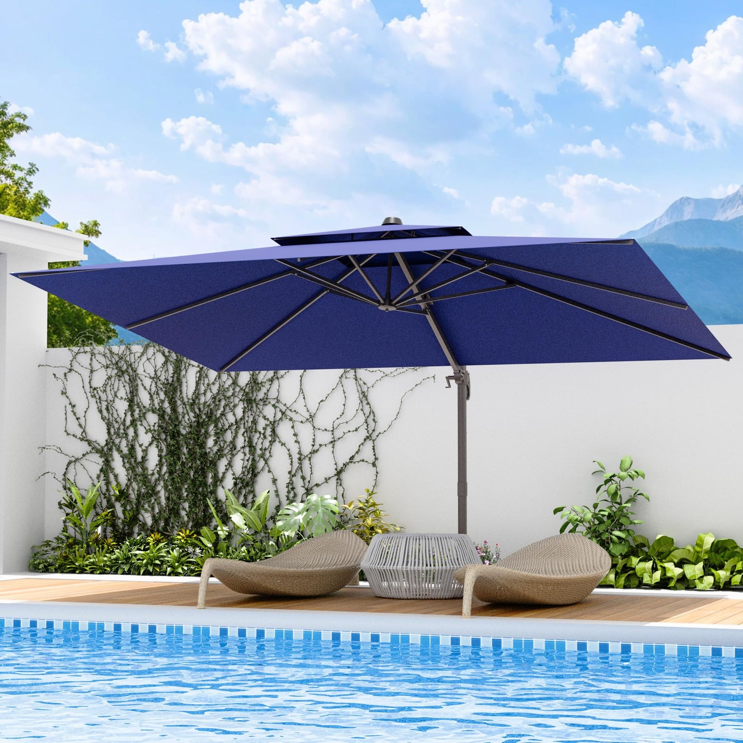 Jentafix 10x13 FT Patio Umbrella, Large Cantilever Rectangular Double Top Heavy Duty Offset Umbrellas with 360° Rotation, Outdoor shade for Garden Deck Pool Patio, Navy