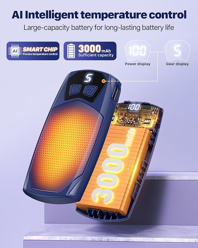 Kesguar Hand Warmers Rechargeable 2 Pack - 6000mAh Electric AI Handwarmers, LED Display & 5-Level Heating, 20Hrs Long Lasting, 2-in-1 Portable Heater, Gifts for Men/Women/Golf/Hunting