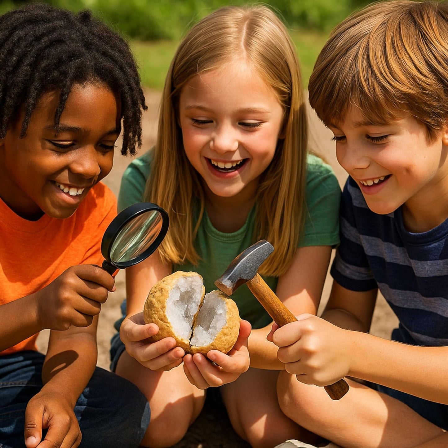 Break Your Own Jumbo Geodes Kit for Kids – 2 Giant Natural Crystal Geodes (4.5–6+ Inches) with Magnifying Glass & Learning Guide – STEM Science Rock Kit – Gift-Ready Educational Set
