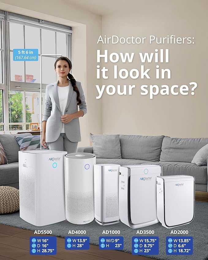 AIRDOCTOR 3500i SMART Air Purifier for Living Rooms & Bedrooms. 3 Stage Filtration with Pre-Filter, UltraHEPA, Carbon/VOC. Captures Particles 100x Smaller Than HEPA Standard