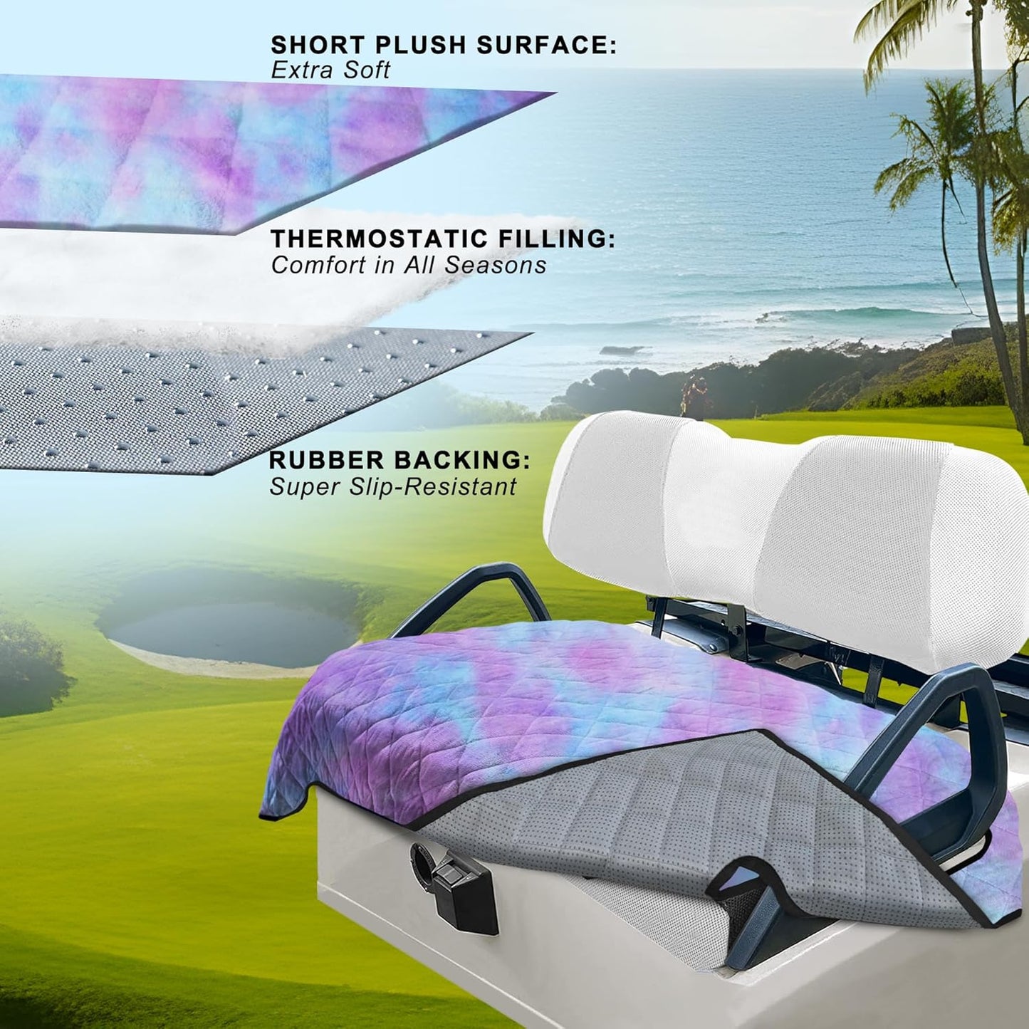 YOKYHOM Golf Cart Seat Covers, Golf Cart Seat Blanket, Bright and Unique Colors, Soft and Comfortable, Suitable for EZGO, Yamaha, Club Car and Other Two-Seat Golf Carts, 51" x 30", Blue Purple