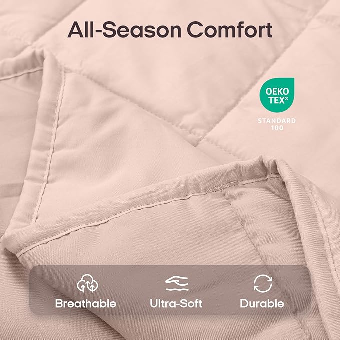 ZonLi Weighted Blanket for Adults (48"x72", 12lbs, Light Pink) Twin Size High Breathability Heavy Blanket, Soft Material with Premium Glass Beads
