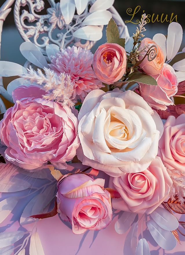 Wedding Arch Flowers, Artificial Floral Decor for Wedding Ceremony & Reception, Standard Size Large Flower Swag Set for Backdrop & Welcome Sign, Pack of 2 (Flesh Pink Pampas)