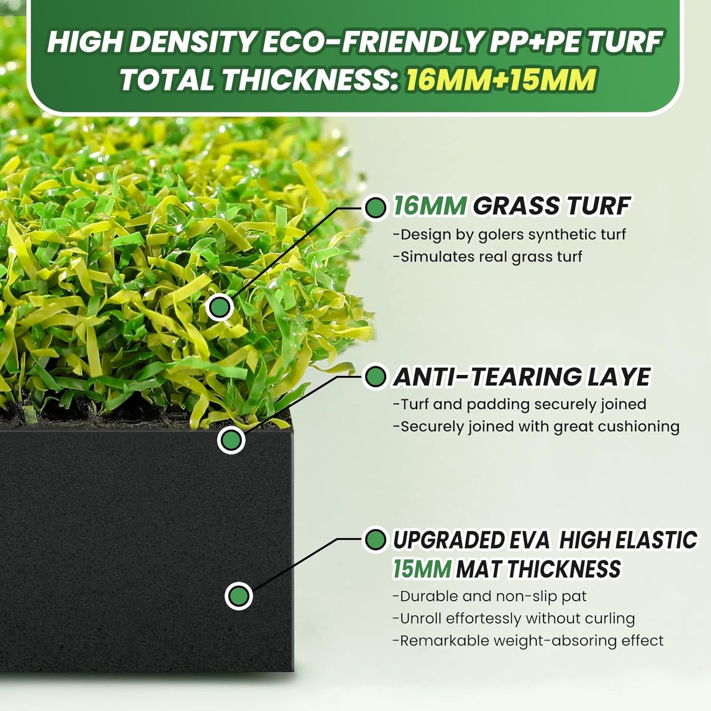 Premium Dual-Turf Golf Hitting Mat - 4x5ft Indoor/Outdoor Practice Mat with Realistic Fairway & Rough Turf, Portable Golf Swing Training Mat with Alignment Guide Real Feel for Driving Range