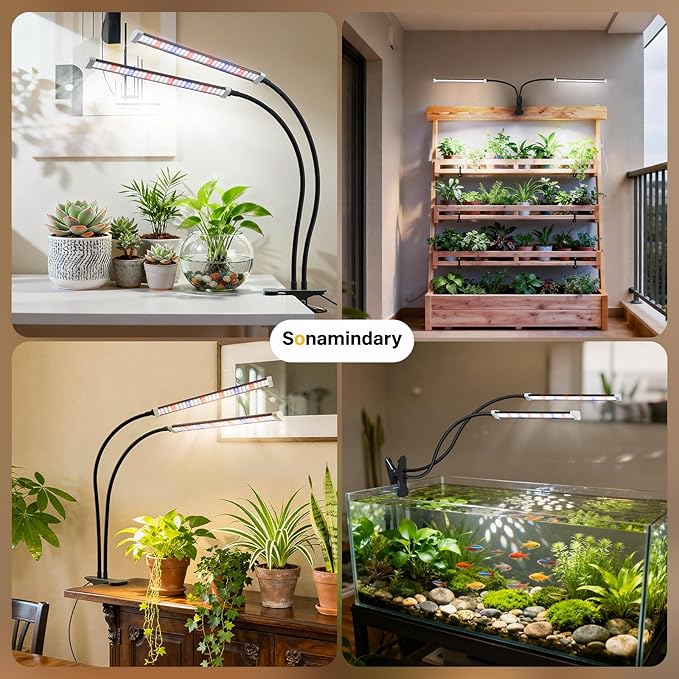 Grow Light for Indoor Plants, 120 LEDs Full Spectrum 5700K Plant Lamp with Red Blue White Light, 5-Level Dimmable, 4/8/12H Timer, Adjustable Clamp Stand(Dual Head)