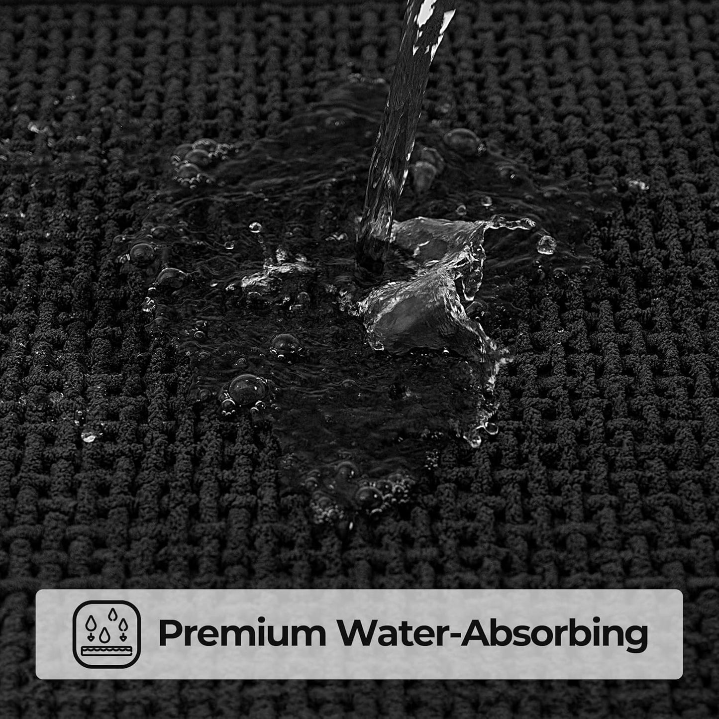 GRANNY SAYS Black Bathroom Rugs, Absorbent Bath Mats 32" x 20", Soft Chenille Bathroom Mat, Small Rugs Non Slip Washable, Quick Dry, Thin, Rug for Tub and Shower