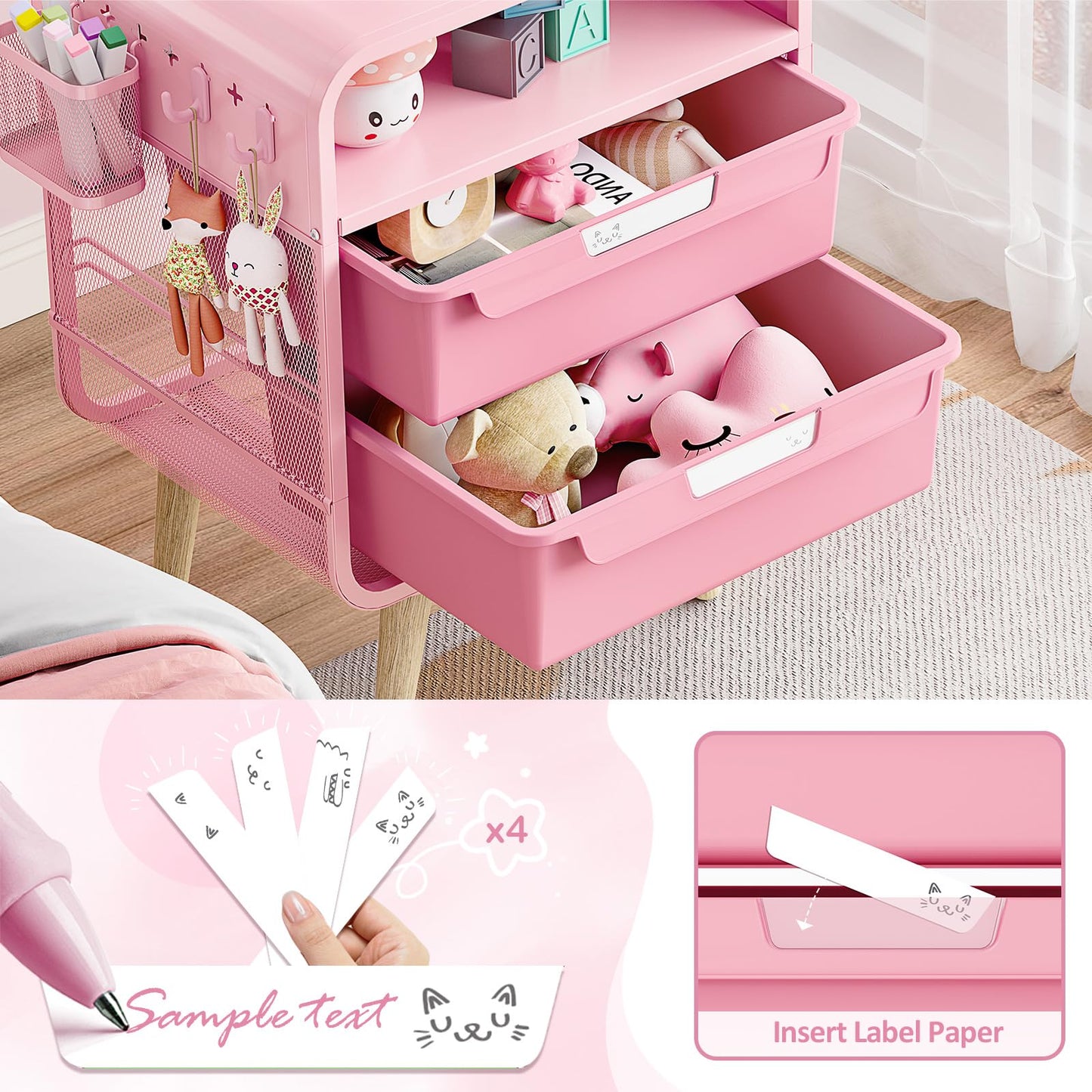 SYKIARIOL Pink Nightstand, Cute End Table with Storage Drawer, Kids Nightstand for Bedroom Furniture, Bedside Table Small Desk Coffee Table for Living Room, Dorm, Office