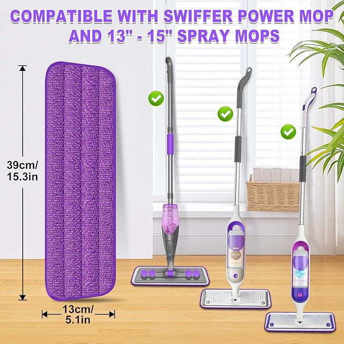 Reusable Mop Pads for Swiffer PowerMop - 3 Pack Wet Dry Microfiber Pad Refills for Floor Cleaning - Washable Mopping Replacement for Home Kichen - Sweeping Cloths for 13"-15" Spray Mop