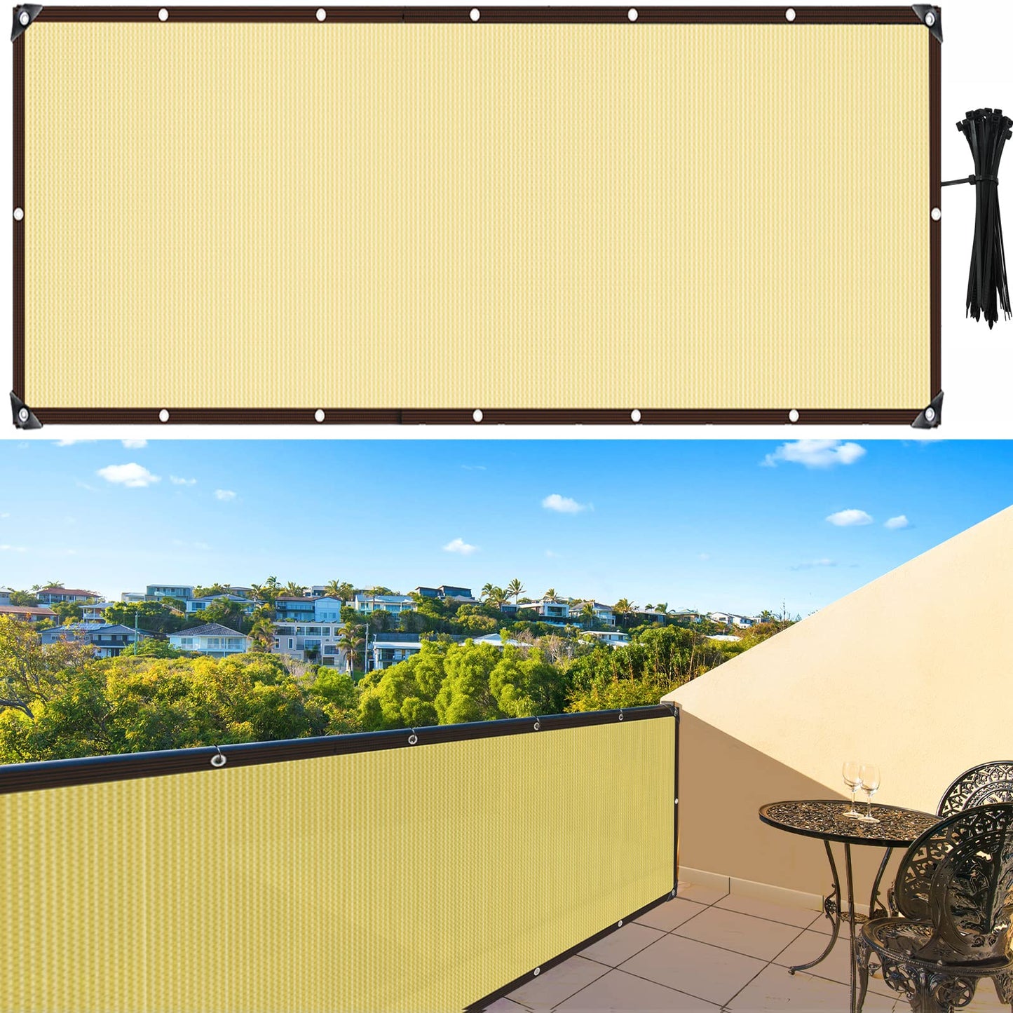 Sun Shade Cloth, Balcony Privacy Screen 10X3.4ft, Garden Shade Cloth with Grommets, Shade Net for Backyard Outdoor Sunblock, Shade Netting for Greenhouse Plants Porch Patio Deck Shade Screen Mesh Tarp