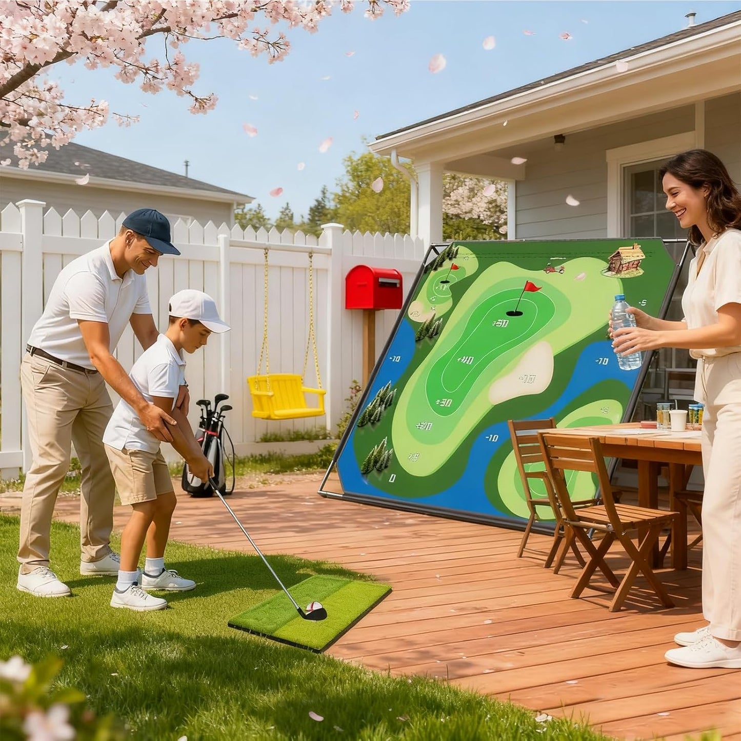 DoCred Battle Royale Golf Chipping Game with 80”x80” Large Chipping Mat, 2 Golf Clubs, 25 Sticky Balls, Outdoor Indoor Sports Training Toy Gift for Adults, Family Yard Target Game