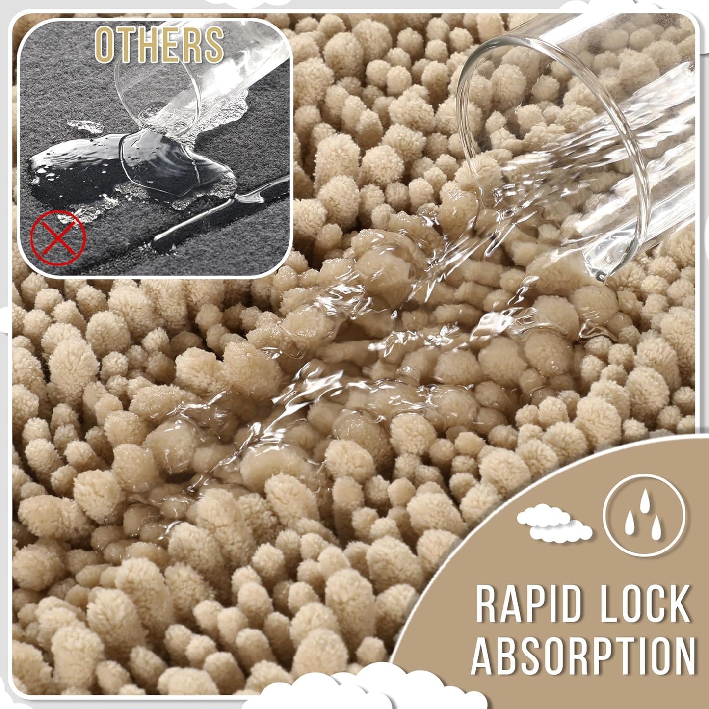 Yimobra Long Bathroom Rugs Non Slip Washable 44x24 Inch - Ultra Soft Absorbent Chenille Bath Mat, Quick Dry Shaggy Floor Carpet for Tub Shower, Camel Home Decor Accessories
