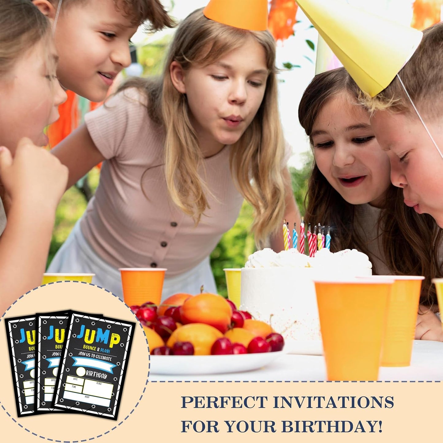 CLIRBE Trampoline Jump Birthday Party Invitations, Birthday Invitations For Boys, Kids Boy Birthday Invitation, 20 Invitations with 20 Envelopes - E03