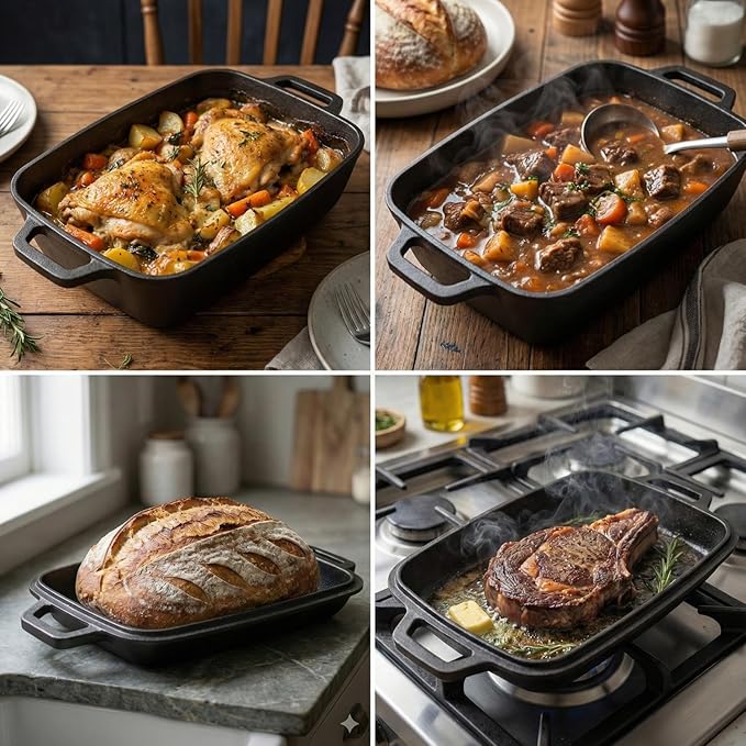 Cast Iron Dutch Oven for Bread Baking 12x8 Inch Pre-Seasoned Bread Oven with Lid 6QT Cast Iron Bread Dutch Oven for Sourdough
