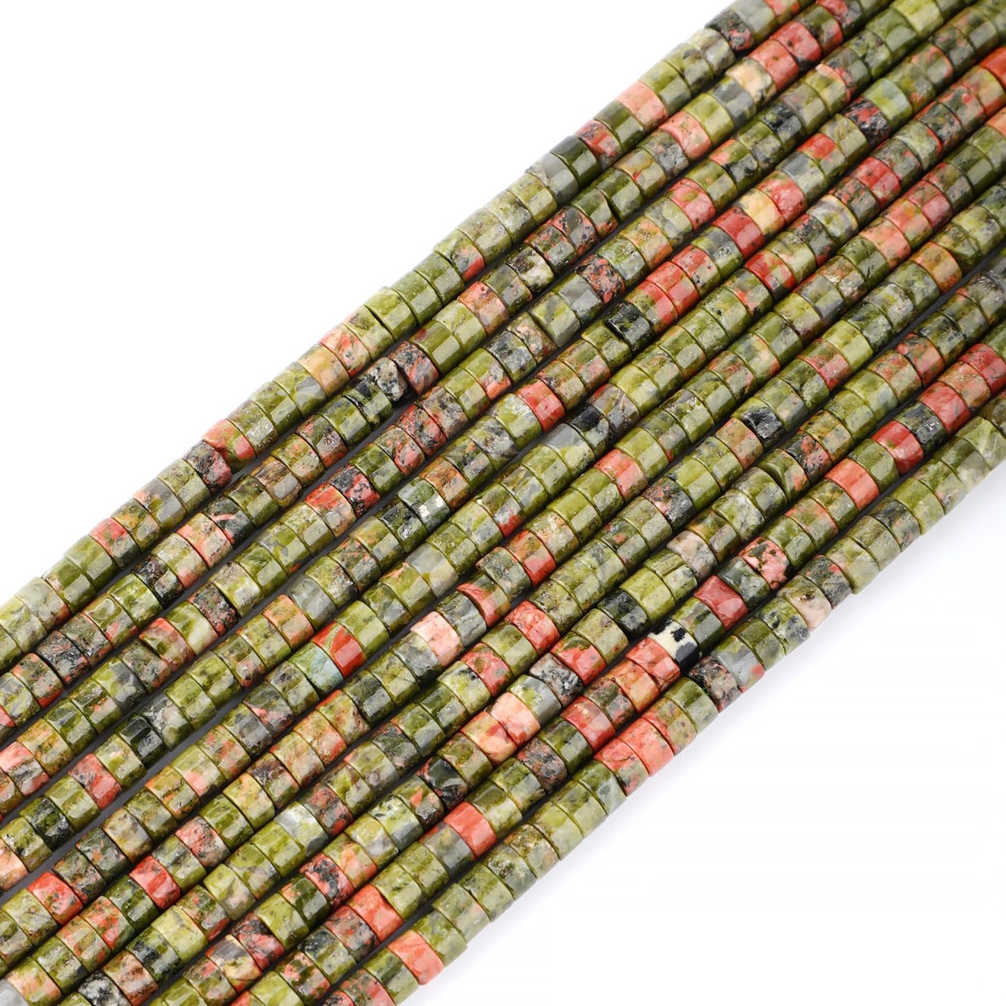 Natural Unakite Heishi Spacer Beads Loose Semi Precious Flat Round Gemstone Disc Shape Stone for Beading Jewelry Making 4x2mm 15.5"