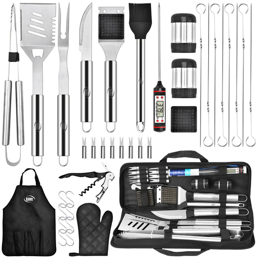 Kaluns Grilling Accessories, Dad Gifts for Fathers Day, Heavy Duty Stainless Steel Grill Set BBQ Grill Accessories for Outdoor Grill with Meat Thermometer, Case and Apron